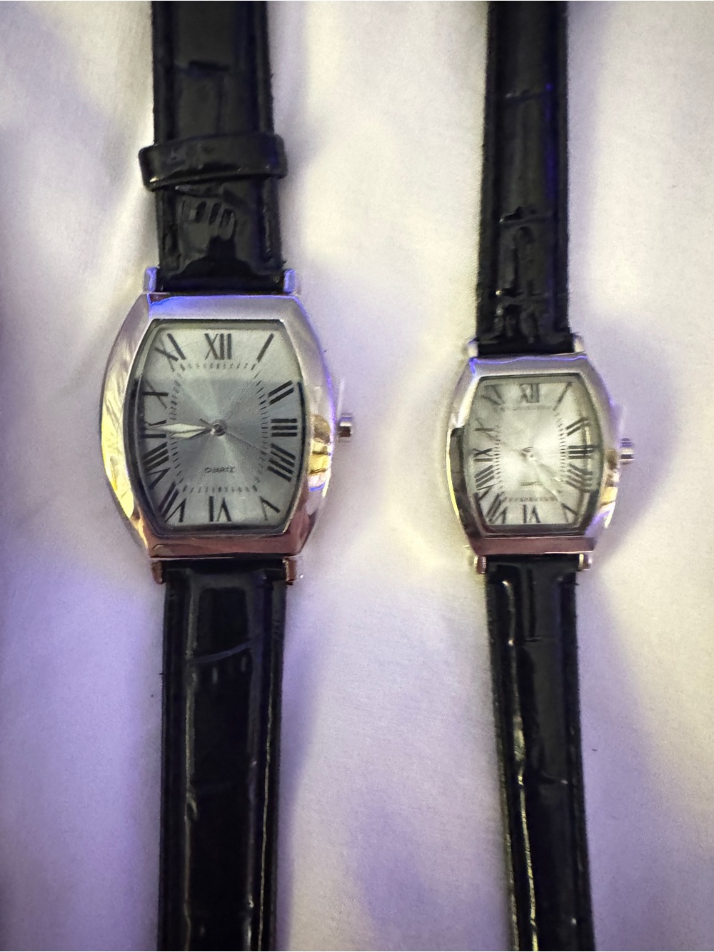 Classic Black Leather Strap His AND Hers Watches 2-for 1 with Silver-Tone Case